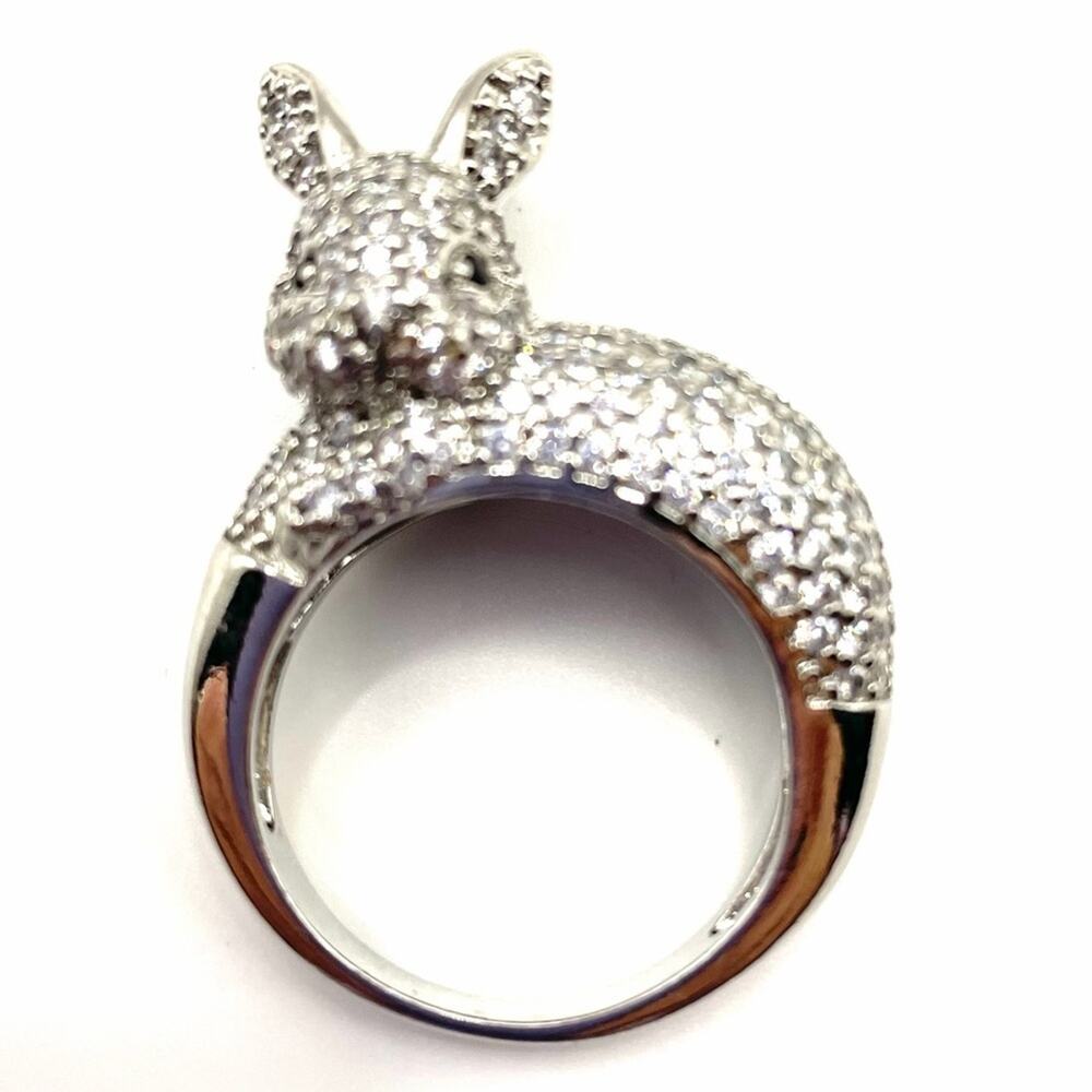 Kawaii Silver Tone Crystal Pave Sparkling Bunny Ring Coquette Cutegoth Cutecore